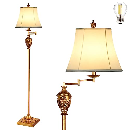 Traditional Floor Lamp with 350° Swing Arm,3 ColorTemperatures,Vintage Gold - color: Gold