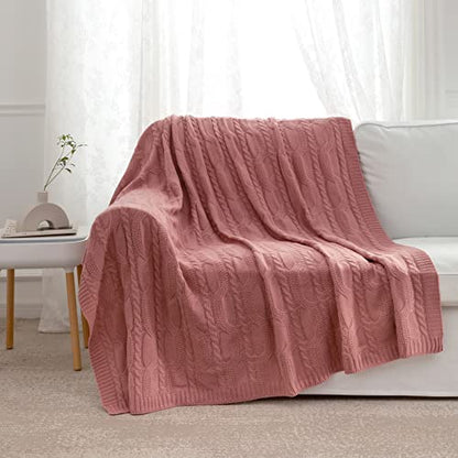 Aormenzy Dusty Pink Knit Throw Blanket, 50" x 60" - color: Dusty Pink, size: 50" x 60"