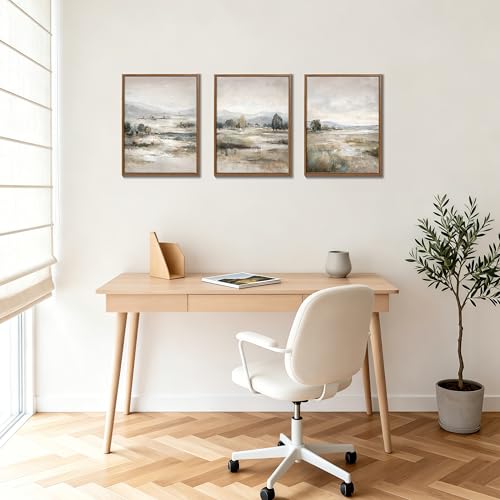 3Pcs Abstract Mist Countryside Blue Beige Mountains Canvas Wall Art 12"x16" - color: Abstract Mist Mountains Marsh, size: 12"x16"x3Pcs