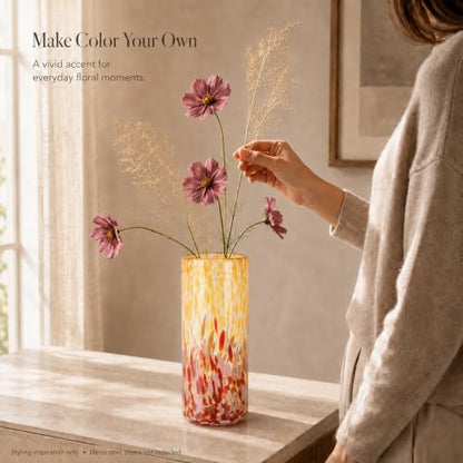 9.45in H Sea Glass Cylinder Vase Unique Hand Blown Glass Vase for Flower - color: Green