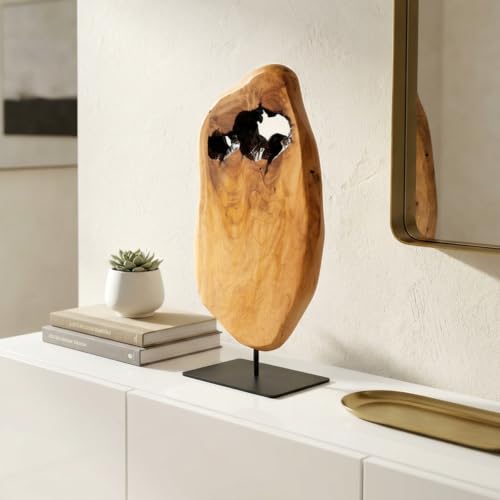 WELLAND Irregular Cedar Wood Sculpture 8.75" W x 1.75" D x 17.75" H Natural Edge Tabletop Statues, Handmade Ornaments, Décor for Living Room, Home Office, Bedroom, - size: Large