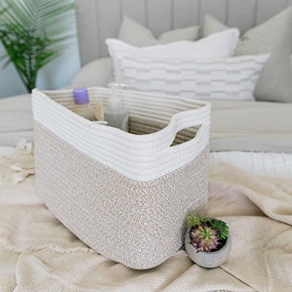 OrganiHaus Cotton Rope Baskets for Shelves, Set of 3, 15x9x10 - color: Mixed Honey