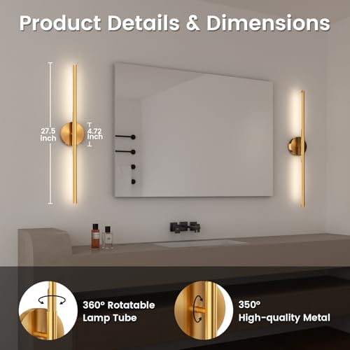 JOFIOS Battery Operated Wall Sconces Set of 2, 27.6In Gold Remote Control - color: Gold, size: 27.6 inch