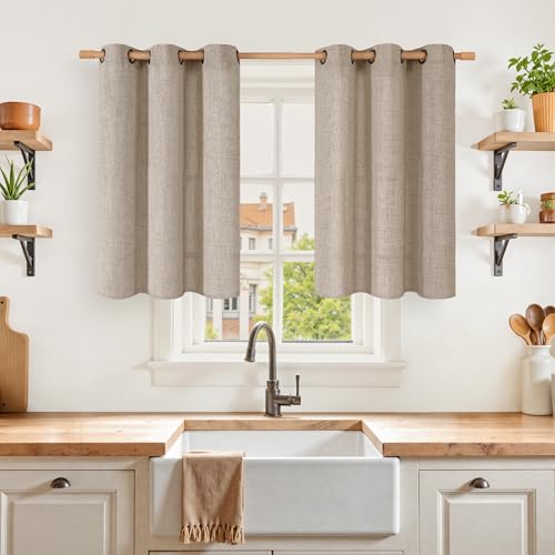 YoungsTex Oatmeal Linen Kitchen Curtains 36 Inches Long 2 Panels Set - color: Dark Oatmeal, size: 42"W x 36"L (Pack of 2)