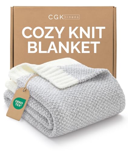 Heathered Grey Throw Blanket - Double Sided Cozy Knitted Blanket - 50x60 - color: 01 - Heathered Grey