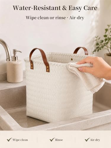 Wicker Storage Baskets, 4 Pack Woven Baskets for Shelves, White - color: Square White