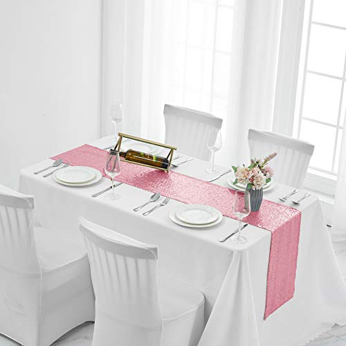 Pufogu 12 x 72 inches Light Pink Sequin Table Runner, 2 Packs - color: Light Pink
