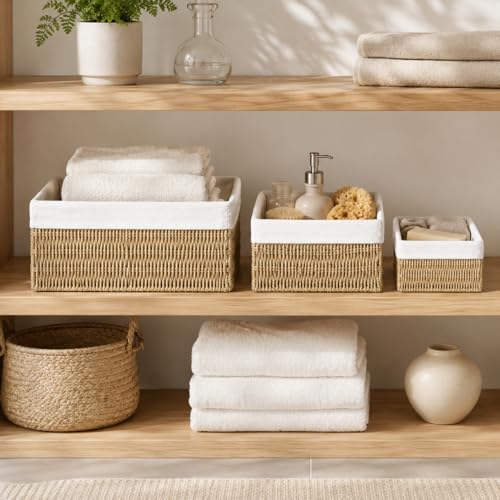 Large Woven Storage Baskets Set of 3, Shelf & Closet Bins - size: Large without Lids