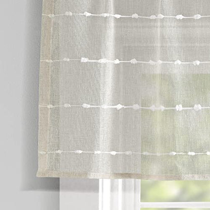 Lush Decor Farmhouse Textured Sheer Window Curtain Valance, 52"W x18"L, Beige - color: Beige