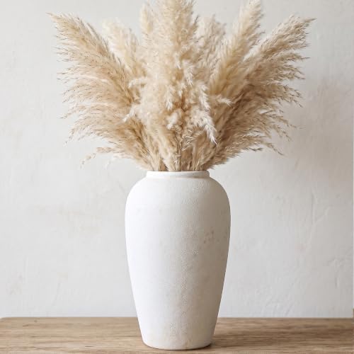Ceramic Vase Home Decor, Vintage Vase, Wide Mouth Farmhouse vase (11.8”h-Vintage White) - color: 11.8”h-vintage White