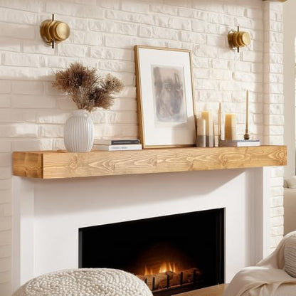 60x8x3in Rustic Fireplace Mantel Pine Wood, Natural Wood - color: Natural Wood, size: 60x3x8-hollow