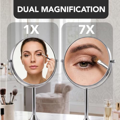 OVENTE 7" Tabletop Magnifying Makeup Mirror, Polished Chrome MNLCT70CH1X7X - color: Polished Chrome, size: 13.3"L x 6.5"W, style: Non-Lighted