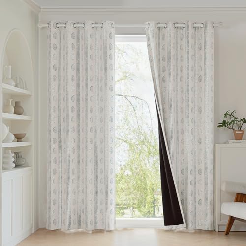 100% Blackout Blue Boho Curtains, 84 Inches, 2 Panels for Bedroom - color: Blue, size: 52"W x 84"L (Pack of 2)