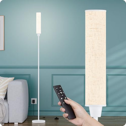 Nukanu Floor Lamp with Remote Control,White,Linen lampshade - color: white+Beige linen
