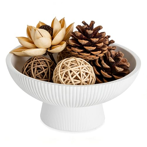 NUPTIO Decorative Bowl for Home Decor: 8" Centerpiece for Living Room Coffee Table Fruit Bowls for Kitchen Counter Resin Pedestal Key Tray for Entryway