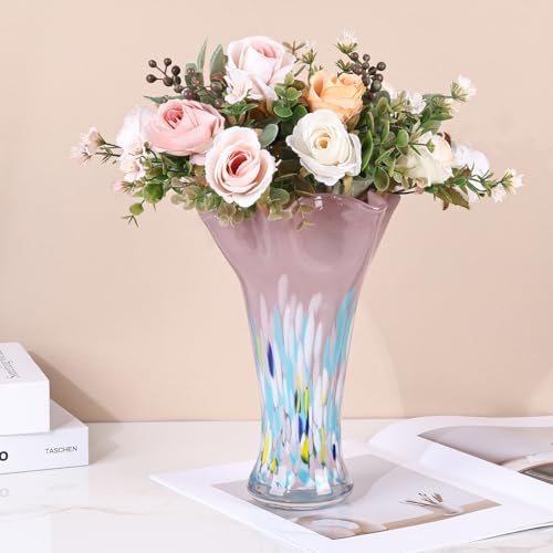 9.0" H Blush Glass Vases for Flower, Unique Hand Blown Glass Vase - color: Blush