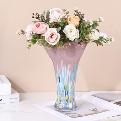 9.0" H Blush Glass Vases for Flower, Unique Hand Blown Glass Vase - color: Blush
