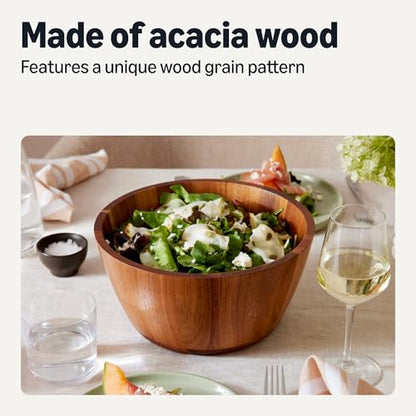 Amazon Basics Wooden Salad Bowl, Acacia Wood, 10 in., Family Size Serving Bowl for Gatherings and Everyday Meals - size: 10 in. diam.