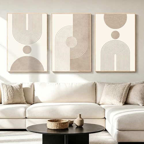LAATOZ Neutral Abstract Wall Art Framed Modern Canvas Painting, Boho Prints Artwork for Living Room Bedroom Office Hallway Stairs 16x24 Inch 3 Panels - color: Neutral Abstract, size: 16" W x 24" H