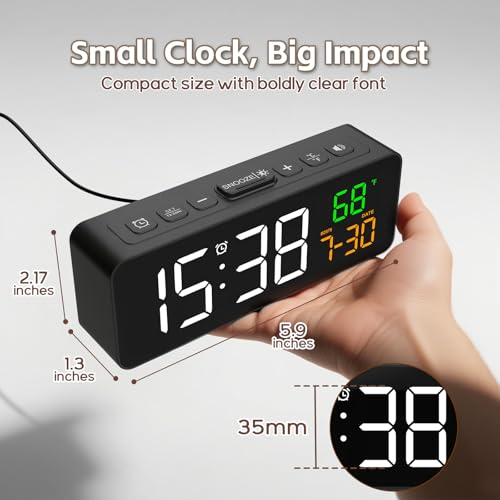 Netzu 3-in-1 Digital Clocks for Living Room, Small & Compact Alarm Clock - color: Black