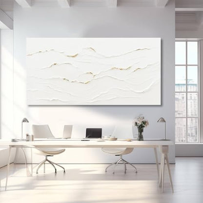 WINKAILIN Modern White Abstract Wall Art for Living Room 29x58 Inch - color: White and Gold, size: 58"L x 29"W