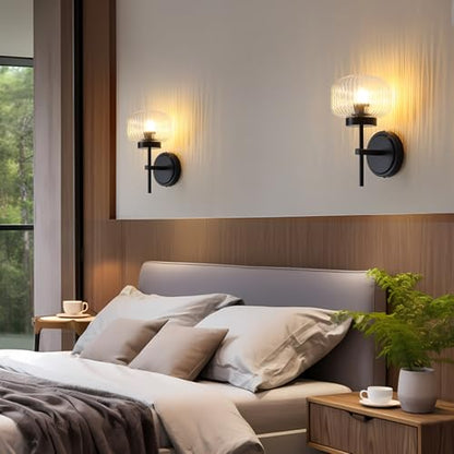 Battery Operated Wall Sconces Set of Two Rechargeable Battery Powered Gold Wall Light Fixtures with Remote Control Globe Glass Dimmable for Living Room Bedroom Mirror Hallway (2 Pack) - color: Black