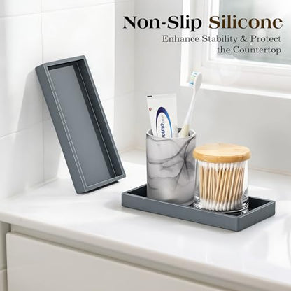 Luxspire 2 Pack Silicone Bathroom Tray 7.9" Vanity Tray, Dark Gray - color: Dark Gray, size: 7.87 × 3.94 × 0.79 in