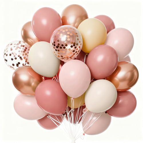 PartyWoo Dusty Pink Balloons 66pcs 12 Inch Blush Pink Gold White Balloons - color: Pink-3320