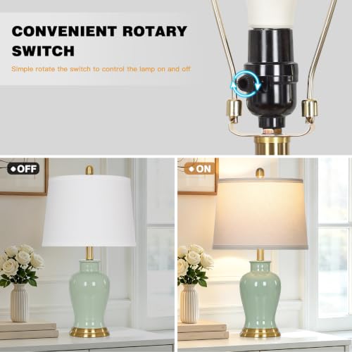 Green Ceramic Lamps Set of 2, Bedroom Lamp with Ginger Jar Design - color: Green
