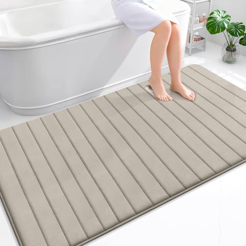 OLANLY Memory Foam Large Bath Mat 70x46, Super Soft Absorbent Bathroom Rugs - color: Warm Taupe, size: 70" X 46"