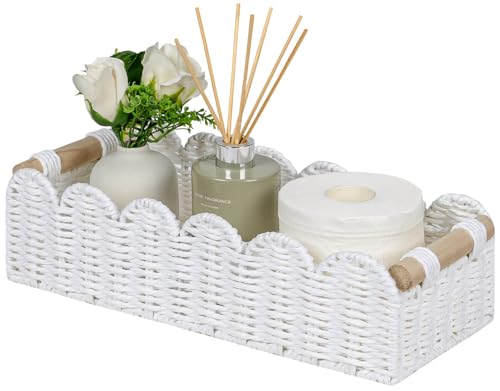 CubesLand Scalloped Toilet Paper Storage Basket W/Handle for Home Decor - color: White, size: m - 14 X 6.3 X 3.9in