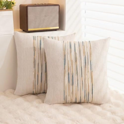 Boho Throw Pillow Covers Decorative Neutral Farmhouse Pillow case - color: Yellow-blue Stripe