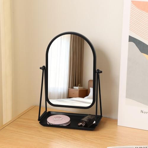 Desk Table Mirror Black Arch Desktop Vanity Mirror with Storage - color: Arched-black