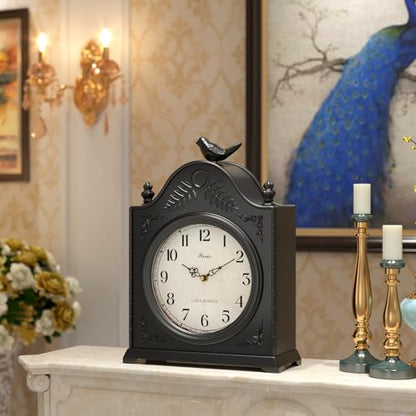 Vintage Bird Mantel Clock with Hidden Safe, Antique Black Style