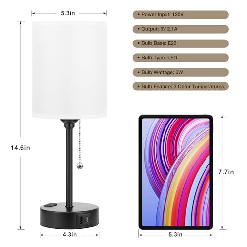 Dicoool Bedside Table Lamp for Bedroom - Small Desk Lamp with USB Ports