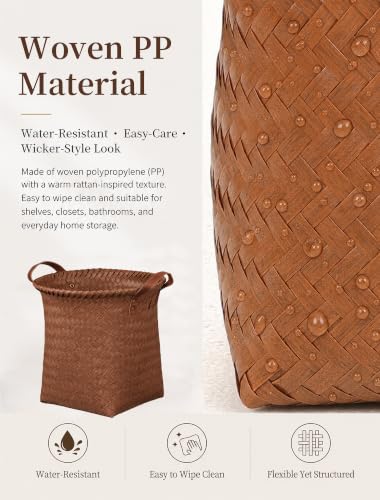 Wicker Storage Baskets, 4 Pack Woven Baskets for Shelves, Brown - color: Round Brown