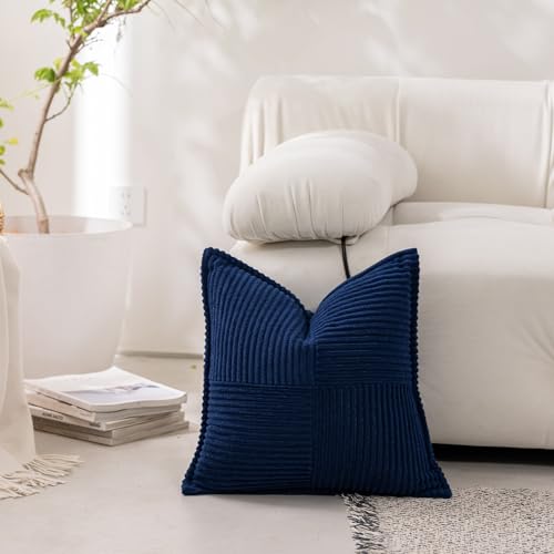 Puncuntex Navy Blue Corduroy Throw Pillow Covers 18×18 Inch Set of 2 - color: Navy Blue, size: 18" x 18" (Pack of 2)