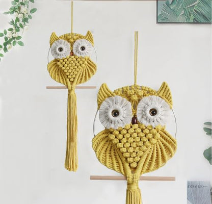 Achart Owl Macrame Wall Hanging-Hand Woven Boho Tapestry-Macrame Wall Decor - color: Yellow-L&S