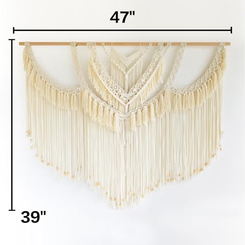 Macrame Wall Hanging Handmade Craftsmanship Woven Wall Art Boho 47" W*39" L - color: Ivory2