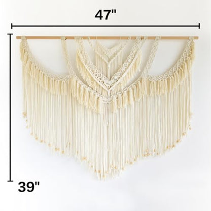 Macrame Wall Hanging Handmade Craftsmanship Woven Wall Art Boho 47" W*39" L - color: Ivory2