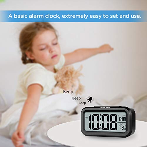 Peakeep Night Light Digital Alarm Clock Battery Operated Indoor Temperature - color: Black