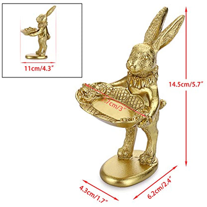 ELLDOO Small Golden Bunny Figurine Jewelry Ring Tray Decorative Serving Rabbit Statue Ornament Animal Sculpture Home Arts Desktop Accessories Table Decor, Standing Bunny - style: Standing Rabbit
