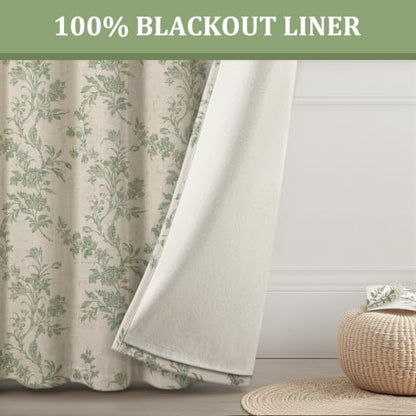 Sage Green Boho Floral 100% Blackout Curtains 90 Inch 2 Panels - color: Sage Green, size: 52"W x 90"L (Pack of 2)