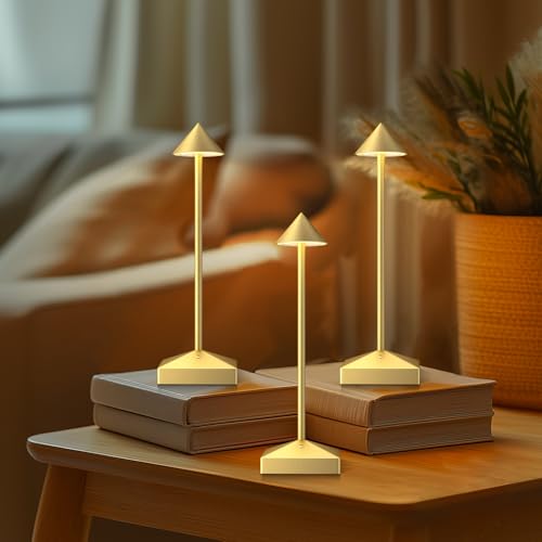 3 Pack Small Gold Rechargeable Cordless Table Lamps Dimmable - color: Glod-A