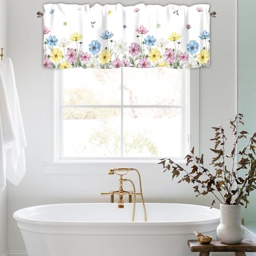 Floral Kitchen Valance Curtains Window Treatments 42x12 Inch - color: Lst-hh01442, size: 42"W x 12"L (Pack of 1)