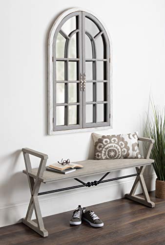 Kate and Laurel Boldmere Large Traditional Wood Windowpane Arch Mirror, 28x44, Gray and White - color: White/Gray, size: 44"L x 28"W