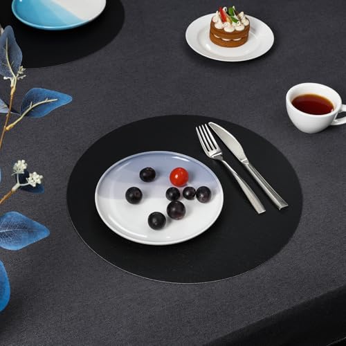 Myir JUN 14" Round Placemats Set of 4, Reversible Dual-Color Place Mats - color: Black