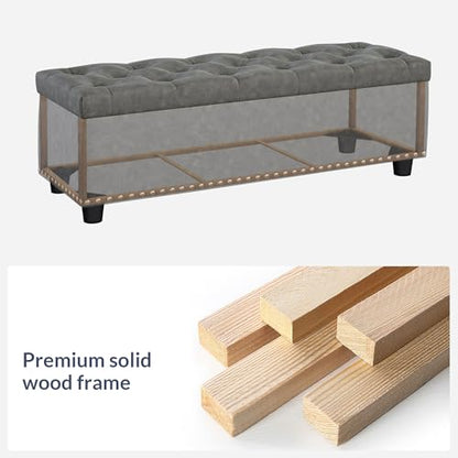 BELLEZE Storage Ottoman, Tufted Ottoman with Close Hinge, Foot Rest for Living Room (Rustic Gray, 47 inch) - color: Rustic Gray