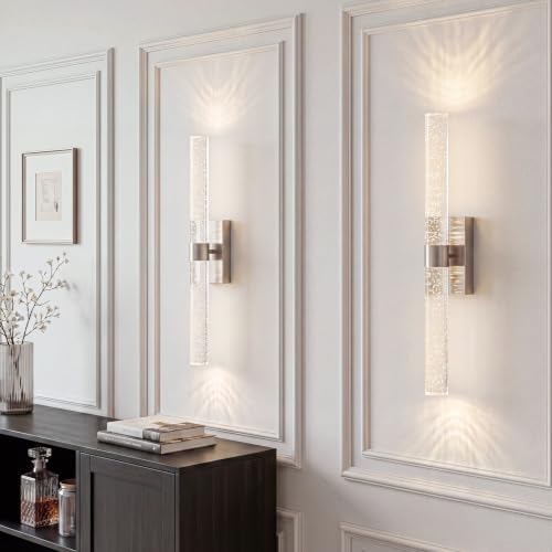Battery Operated Wall Sconces Set of 2, 20000mAh Rechargeable Wall Light | Remote Control,3000K-6000K Dimmable LED Wireless Sconces,Brushed Nickel,20.9 Inch - color: Nickel, size: 20.9 Inch