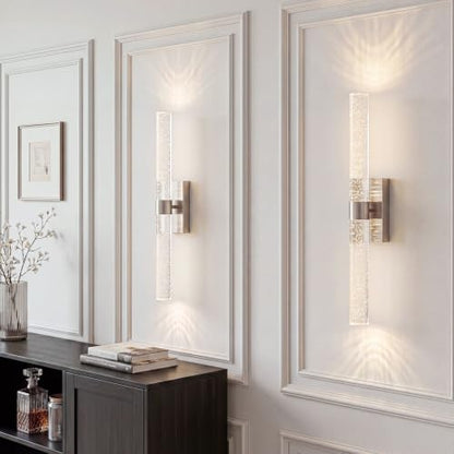 Battery Operated Wall Sconces Set of 2, 20000mAh Rechargeable Wall Light | Remote Control,3000K-6000K Dimmable LED Wireless Sconces,Brushed Nickel,20.9 Inch - color: Nickel, size: 20.9 Inch